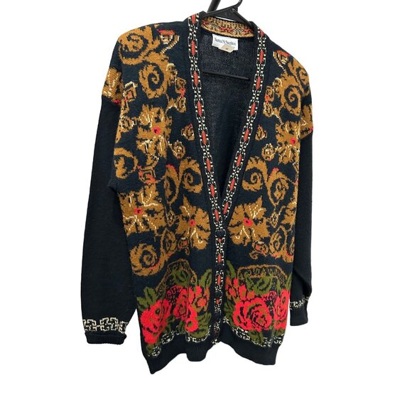 Vintage Norton McNaughton Floral Pattern Knit Cardigan Sweater SZ Medium - Picture 3 of 8